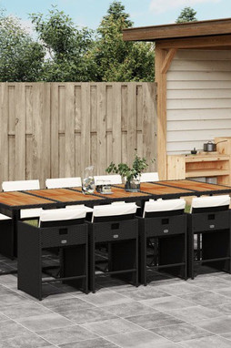 vidaXL 3277886 - 11 Piece Garden Dining Set with Cushions Poly Rattan