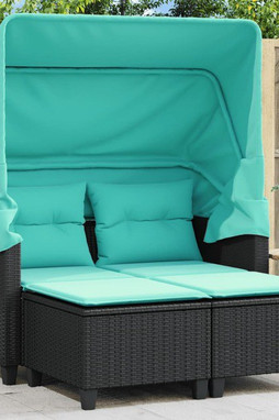 vidaXL 365789 - Garden Sofa 2-Seater with Canopy and Stools Poly Rattan
