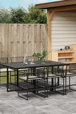 vidaXL 3295024 - 7 Piece Garden Dining Set with Cushions Poly Rattan