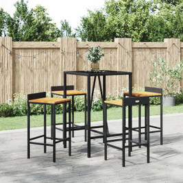vidaXL 3187675 - 5 Piece Garden Bar Set Poly Rattan& Solid Wood Acacia
