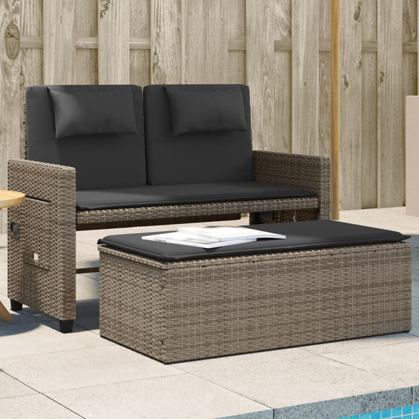 vidaXL 365819 - Reclining Garden Bench with Cushions Poly Rattan