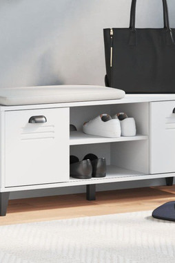 vidaXL 374932 - Banc à chaussures VIKEN blanc 106x35x45 cm bois massif de pin