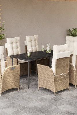 vidaXL 3213240 - 7 Piece Garden Dining Set with Cushions Poly Rattan