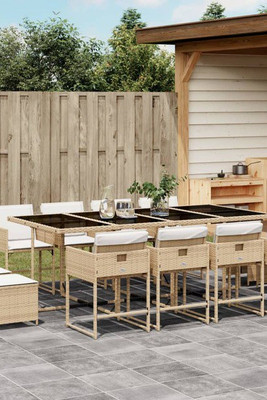 vidaXL 3278109 - 13 Piece Garden Dining Set with Cushions Poly Rattan