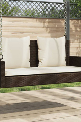 vidaXL 365630 - Swing Bench with Cushions 119x56x48 cm Poly Rattan