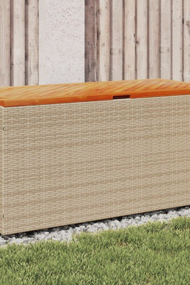 vidaXL 365957 - Garden Storage Box 110x50x54 cm Poly Rattan Acacia Wood