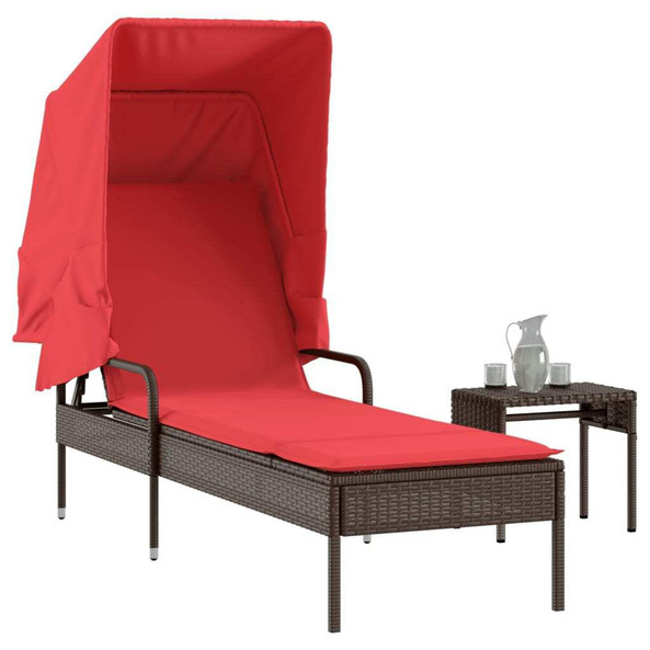 vidaXL 368203 - Sun Lounger with Canopy and Table Poly Rattan