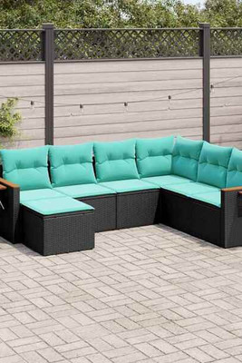 vidaXL 3227044 - 7 Piece Garden Sofa Set with Cushions Poly Rattan