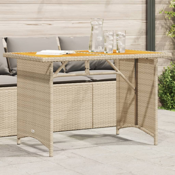 vidaXL 366357 - Garden Table with Wooden Top 110x68x70 cm Poly Rattan