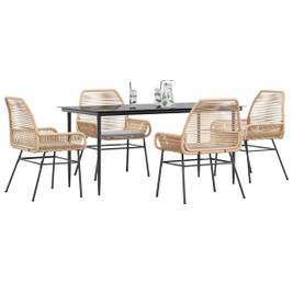 vidaXL 3334474 - 5 Piece Garden Dining Set with Cushions Poly Rattan Glass