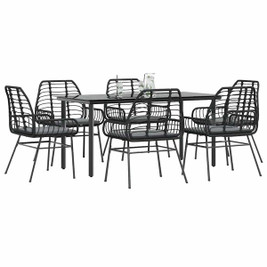 vidaXL 3334552 - 7 Piece Garden Dining Set with Cushions Poly Rattan Glass