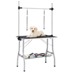 vidaXL 171069 - Adjustable Dog Grooming Table with 2 Loops and Basket