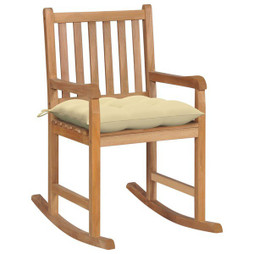 vidaXL 3062774 - Rocking Chair with Cream White Cushion Solid Teak Wood