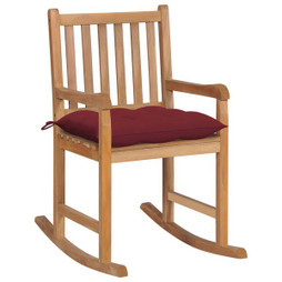 vidaXL 3062781 - Rocking Chair with Wine Red Cushion Solid Teak Wood