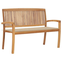 vidaXL 3063282 - Stacking Garden Bench with Cushion 128.5 cm Solid Teak Wood