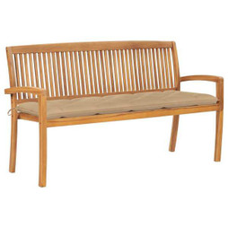 vidaXL 3063324 - Stacking Garden Bench with Cushion 159 cm Solid Teak Wood
