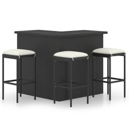 vidaXL 3064923 - 4 Piece Garden Bar Set with Cushions Poly Rattan