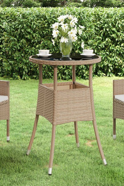 vidaXL 310601 - Garden Table Ø60x75 cm Tempered Glass and Poly Rattan