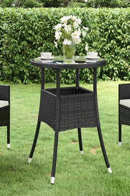 vidaXL 310598 - Garden Table Ø60x75 cm Tempered Glass and Poly Rattan