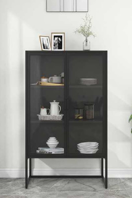 vidaXL 335883 - Highboard 80x35x135 cm Steel and Tempered Glass