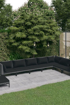 vidaXL 3099858 - 8 Piece Garden Lounge Set with Cushions Poly Rattan Dark
