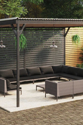 vidaXL 3099949 - 14 Piece Garden Lounge Set with Cushions Poly Rattan Dark