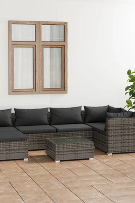 vidaXL 3101821 - 7 Piece Garden Lounge Set with Cushions Poly Rattan