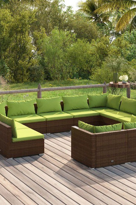 vidaXL 3102076 - 11 Piece Garden Lounge Set with Cushions Poly Rattan