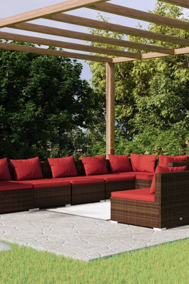 vidaXL 3102403 - 8 Piece Garden Lounge Set with Cushions Poly Rattan