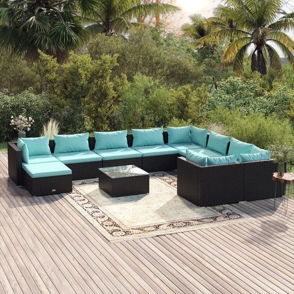 vidaXL 3102689 - 11 Piece Garden Lounge Set with Cushions Poly Rattan