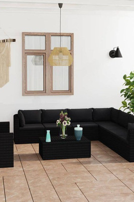 vidaXL 3059497 - 11 Piece Garden Lounge Set with Cushions Poly Rattan