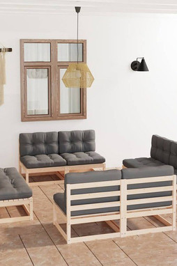 vidaXL 3076319 - 8 Piece Garden Lounge Set with Cushions Solid Wood Pine