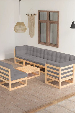 vidaXL 3076669 - 9 Piece Garden Lounge Set with Cushions Solid Wood Pine