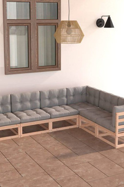 vidaXL 3076784 - 6 Piece Garden Lounge Set with Cushions Solid Wood Pine