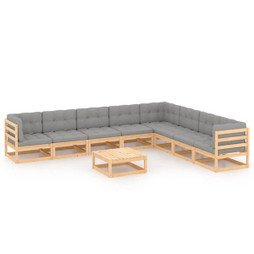 vidaXL 3076889 - 9 Piece Garden Lounge Set with Cushions Solid Wood Pine