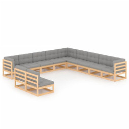 vidaXL 3076924 - 11 Piece Garden Lounge Set with Cushions Solid Wood Pine