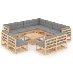 vidaXL 3076939 - 12 Piece Garden Lounge Set with Cushions Solid Wood Pine
