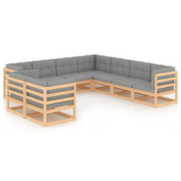 vidaXL 3076964 - 9 Piece Garden Lounge Set with Cushions Solid Wood Pine