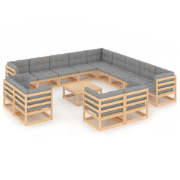 vidaXL 3077019 - 14 Piece Garden Lounge Set with Cushions Solid Wood Pine