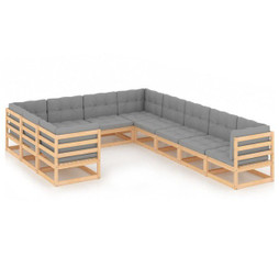 vidaXL 3077044 - 10 Piece Garden Lounge Set with Cushions Solid Wood Pine