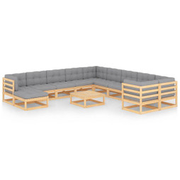 vidaXL 3077099 - 12 Piece Garden Lounge Set with Cushions Solid Wood Pine