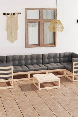 vidaXL 3077309 - 8 Piece Garden Lounge Set with Cushions Solid Wood Pine