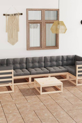 vidaXL 3077309 - 8 Piece Garden Lounge Set with Cushions Solid Wood Pine