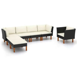vidaXL 3082083 - 7 Piece Garden Lounge Set Poly Rattan and Eucalyptus Wood