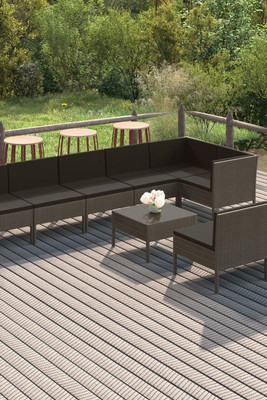 vidaXL 3094398 - 9 Piece Garden Lounge Set with Cushions Poly Rattan