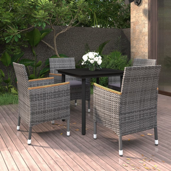 vidaXL 3099776 - 5 Piece Garden Dining Set with Cushions Poly Rattan and Glass
