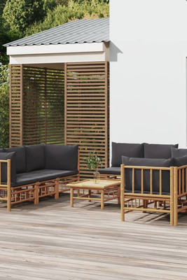 vidaXL 3155219 - 9 Piece Garden Lounge Set with Dark Grey Cushions Bamboo