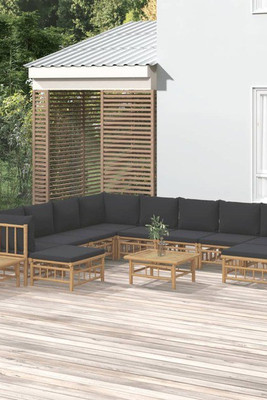 vidaXL 3155227 - 12 Piece Garden Lounge Set with Dark Grey Cushions Bamboo