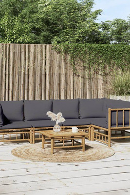 vidaXL 3155233 - 6 Piece Garden Lounge Set with Dark Grey Cushions Bamboo