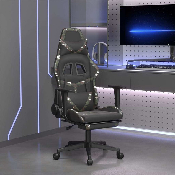 vidaXL 3143686 - Gaming Chair with Footrest Black and Camouflage Faux Leather